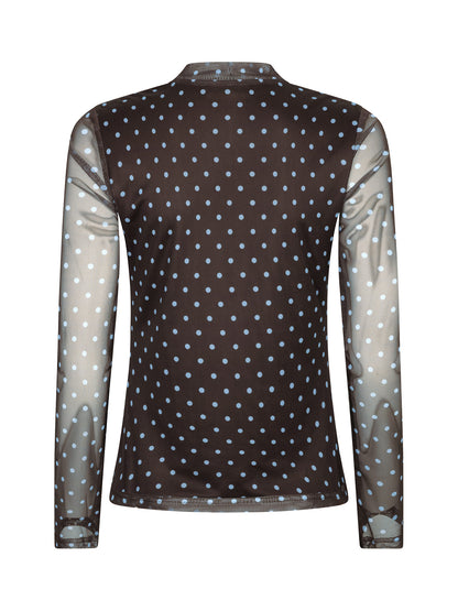 Top Bailey polka dot mesh long sleeve brown