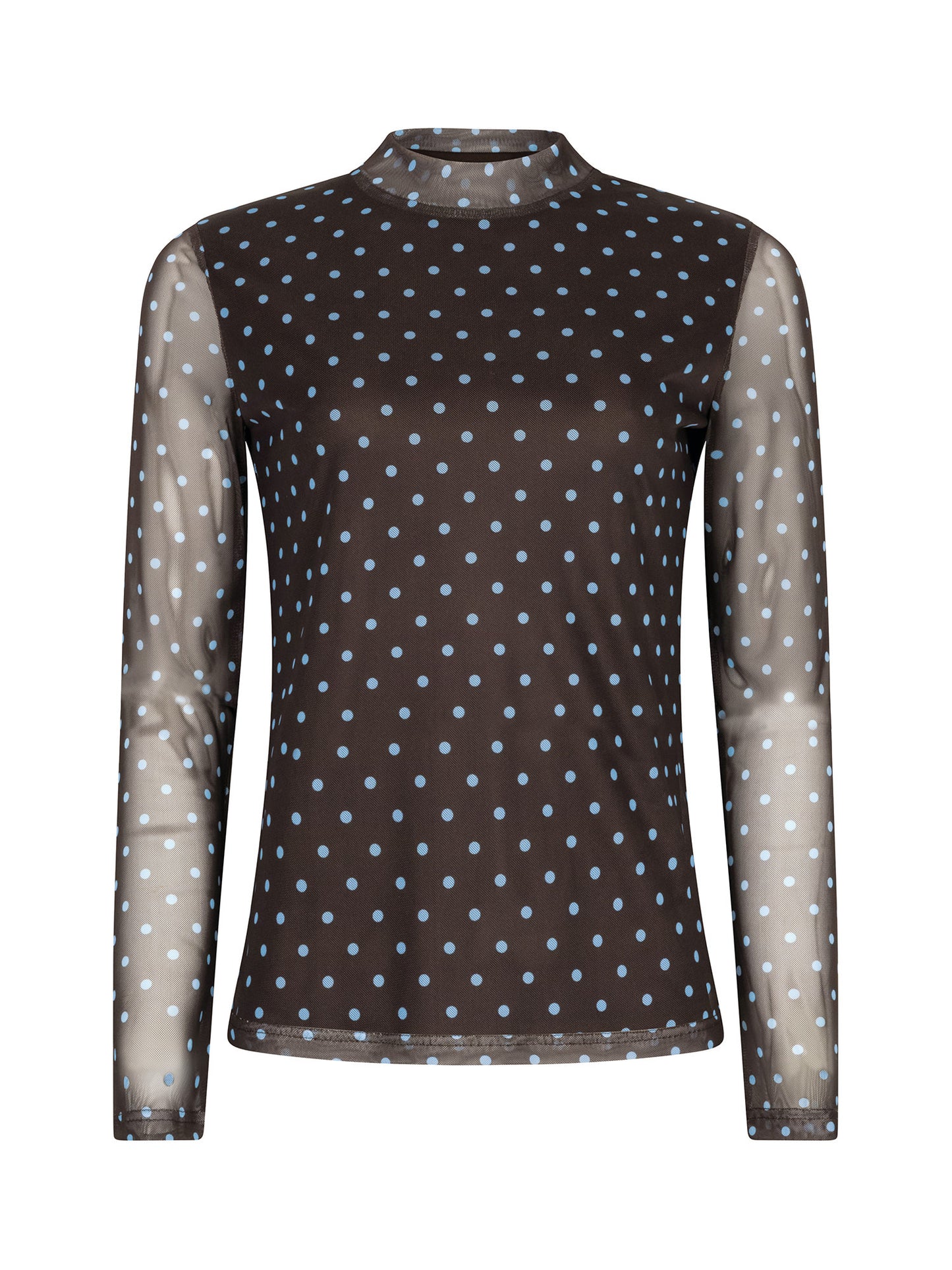Top Bailey polka dot mesh long sleeve brown