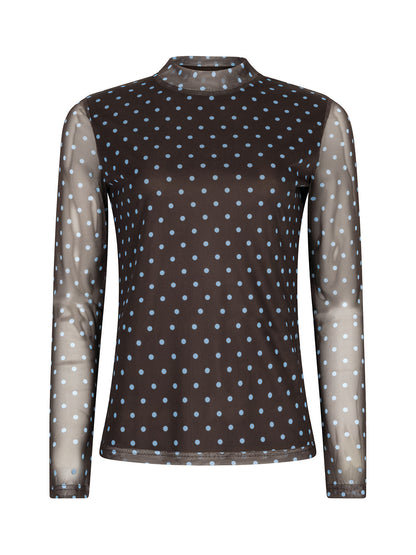 Top Bailey polka dot mesh long sleeve brown
