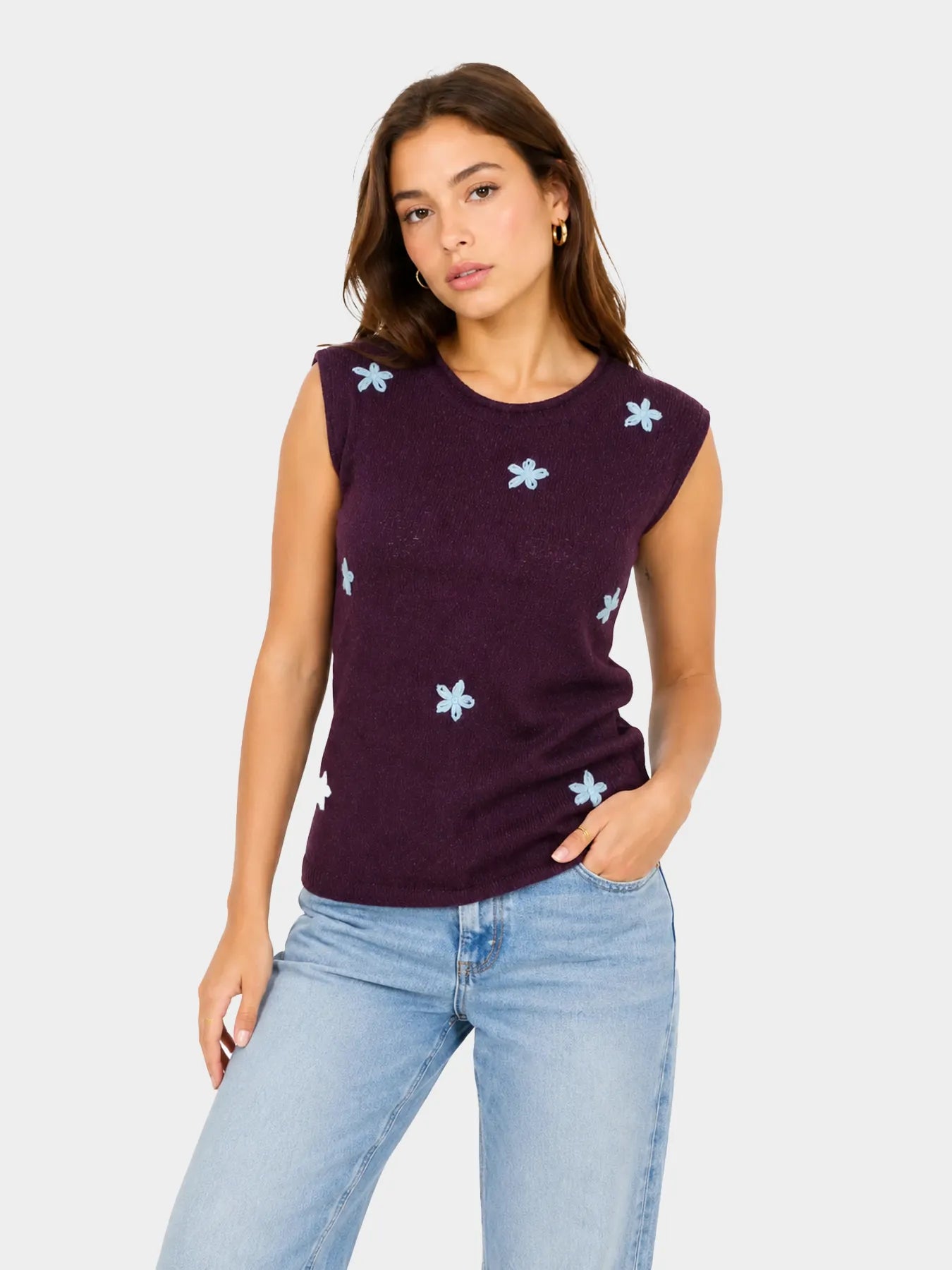 Blair knitting top royal plum/ cloud blue