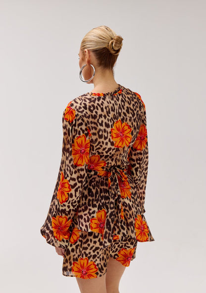 Blouse flora leopard flower