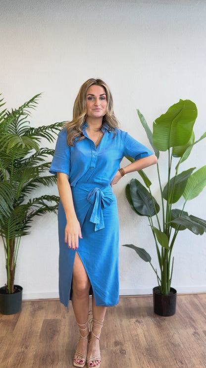 Rok linnenmix met overslag blauw