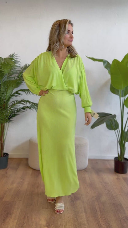 Plissé maxi dress groen