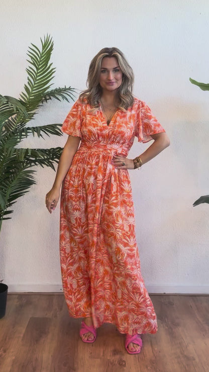 Maxi dress met print orange