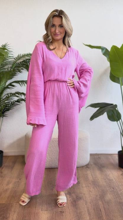 Mousseline katoen jumpsuit wit