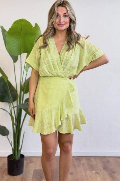 Korte jurk groen ruffle