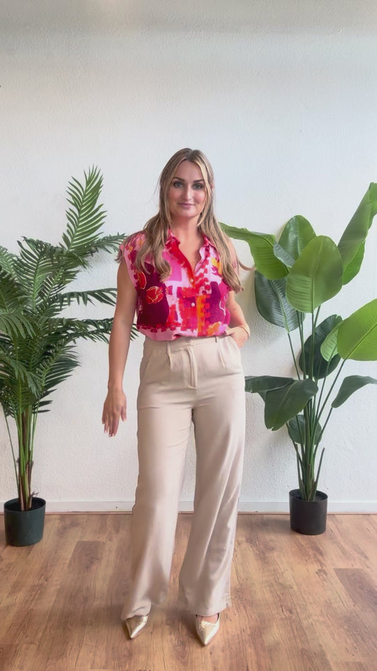 Linnenmix pantalon beige