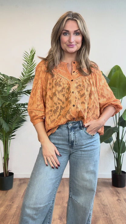 Luchtige blouse met structuur oranje