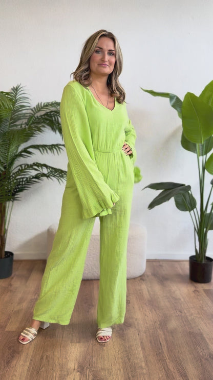 Mousseline katoen jumpsuit groen