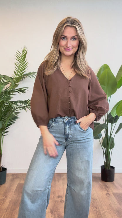 Blouse linnen mix bruin