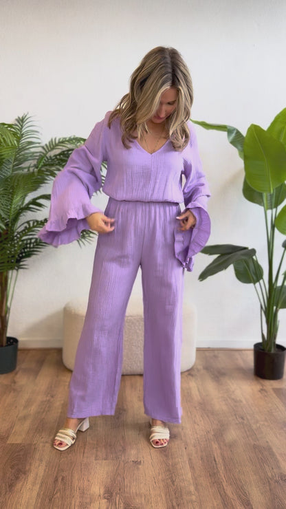 Mousseline katoen jumpsuit lila