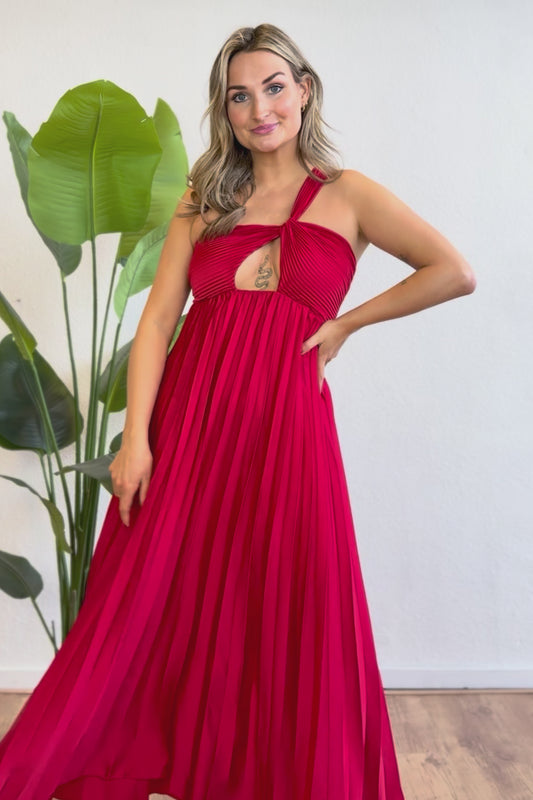 Lange plissé jurk rood