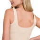 Rib crop top vierkante hals sand beige